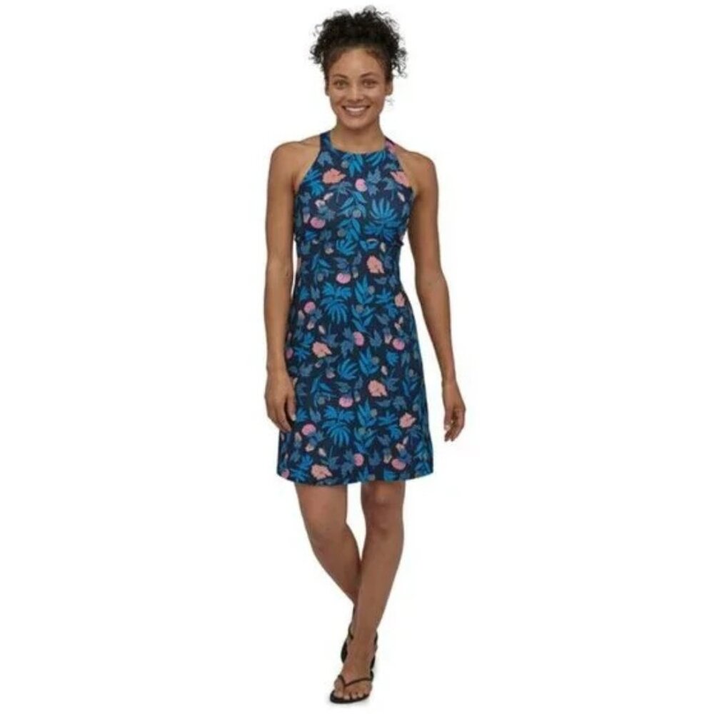 Patagonia Magnolia Spring Sleeveless Travel Dress Floral Navy Blue Medium
